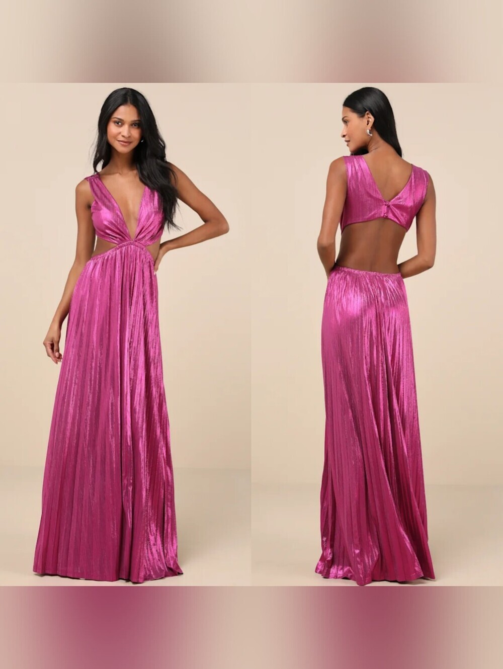 Lulus Shining Luxury Magenta Metallic Lurex Cutout Maxi Dress XL Wedding Party